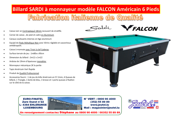 Billard SARDI FALCON Américain 6 pieds à monnayeur – Image 2