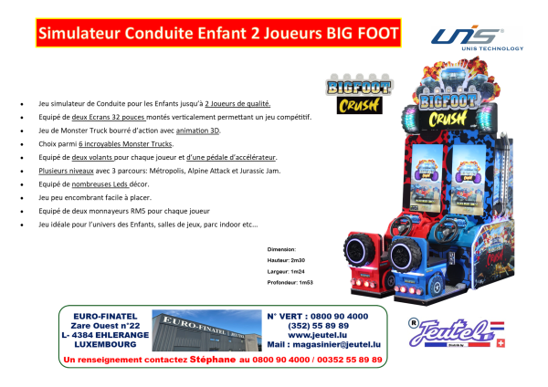 Simulateur de Conduite Enfant 2 Joueurs BIG FOOT CRUSH – Image 2