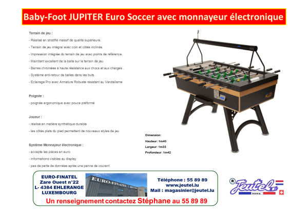 Baby Foot JUPITER Euro Soccer avec monnayeur electronique – Image 2