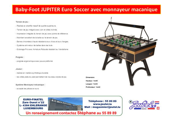 Baby Foot JUPITER Euro Soccer avec monnayeur mecanique – Image 2