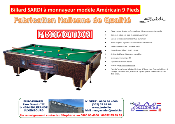 Billard SARDI Américain 9 pieds à monnayeur – Image 2