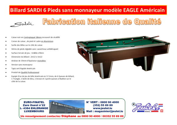 Billard SARDI Eagle 6 pieds Américain sans monnayeur – Image 2
