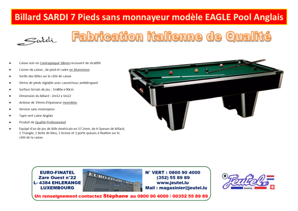 Billard SARDI Eagle 7 pieds Anglais sans monnayeur – Image 2